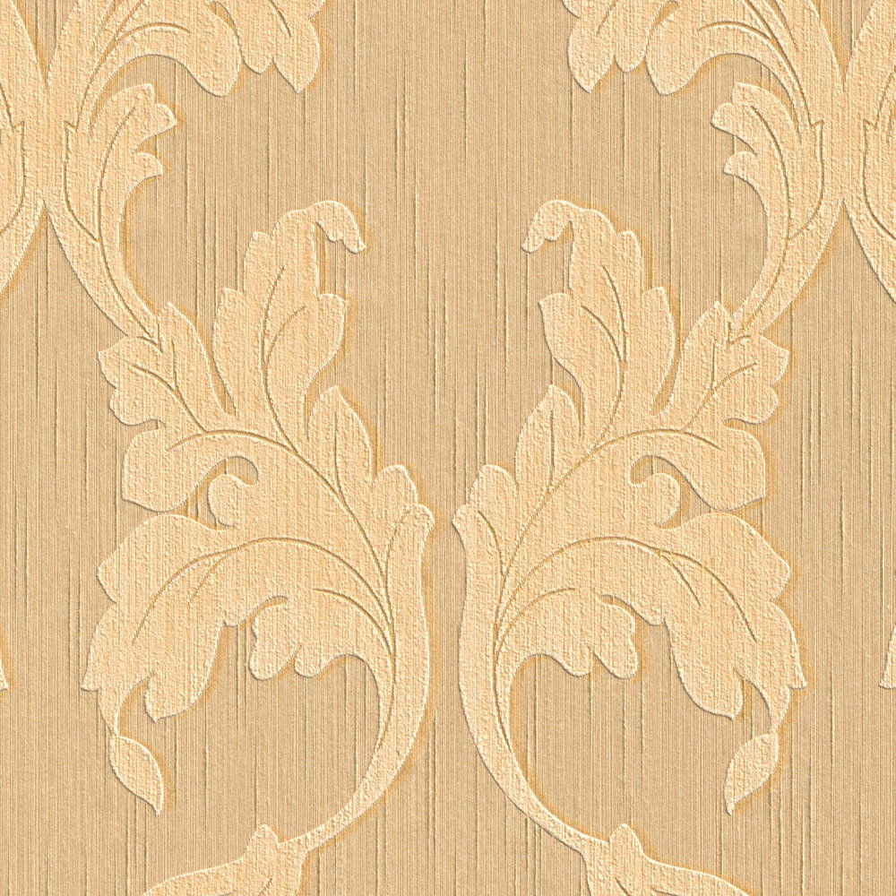             Barocktapete mit floralen Ranken Ornamenten – orange, Beige
        