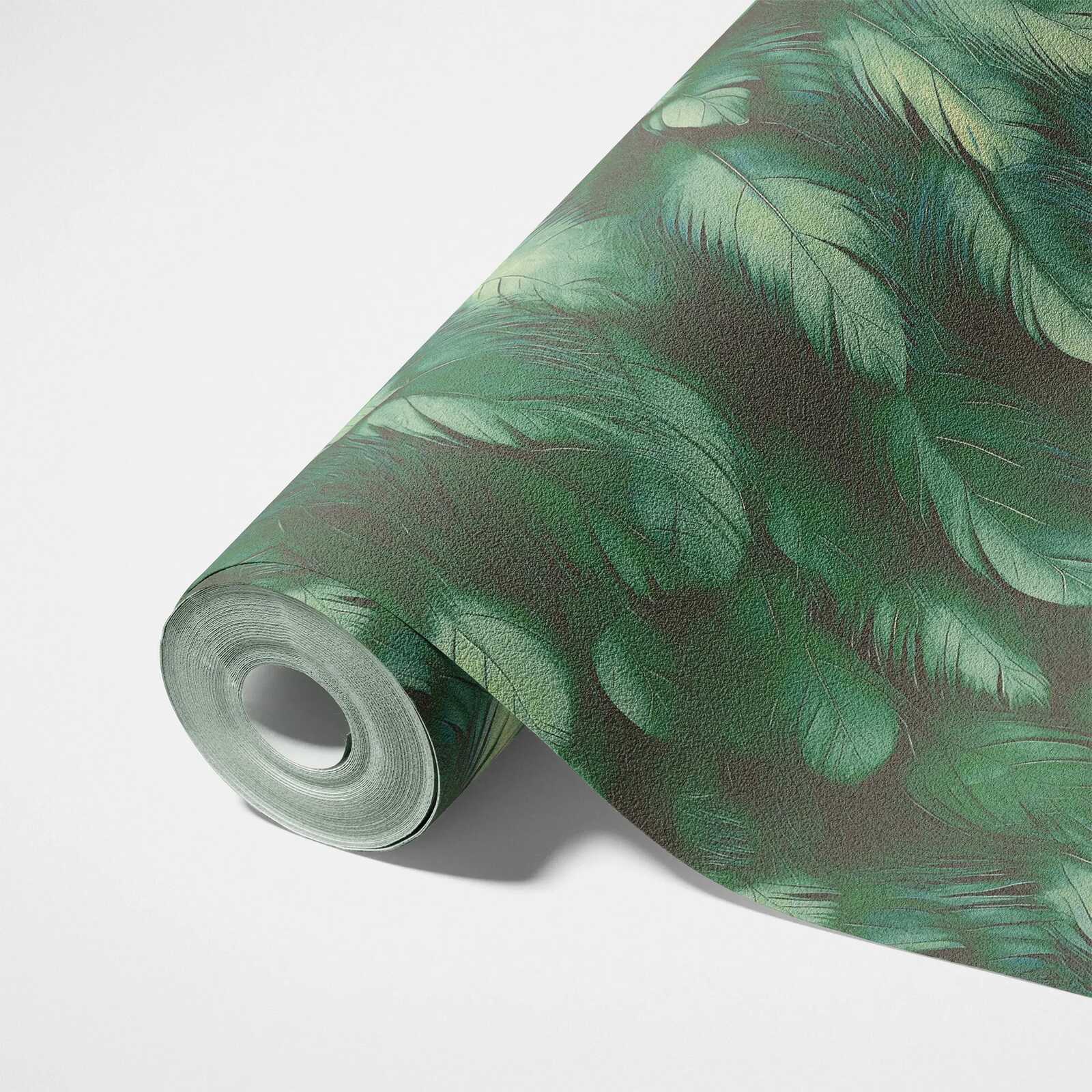             Elegante 3D Feder Design Vliestapete mit glatter Oberfläche – Grün
        