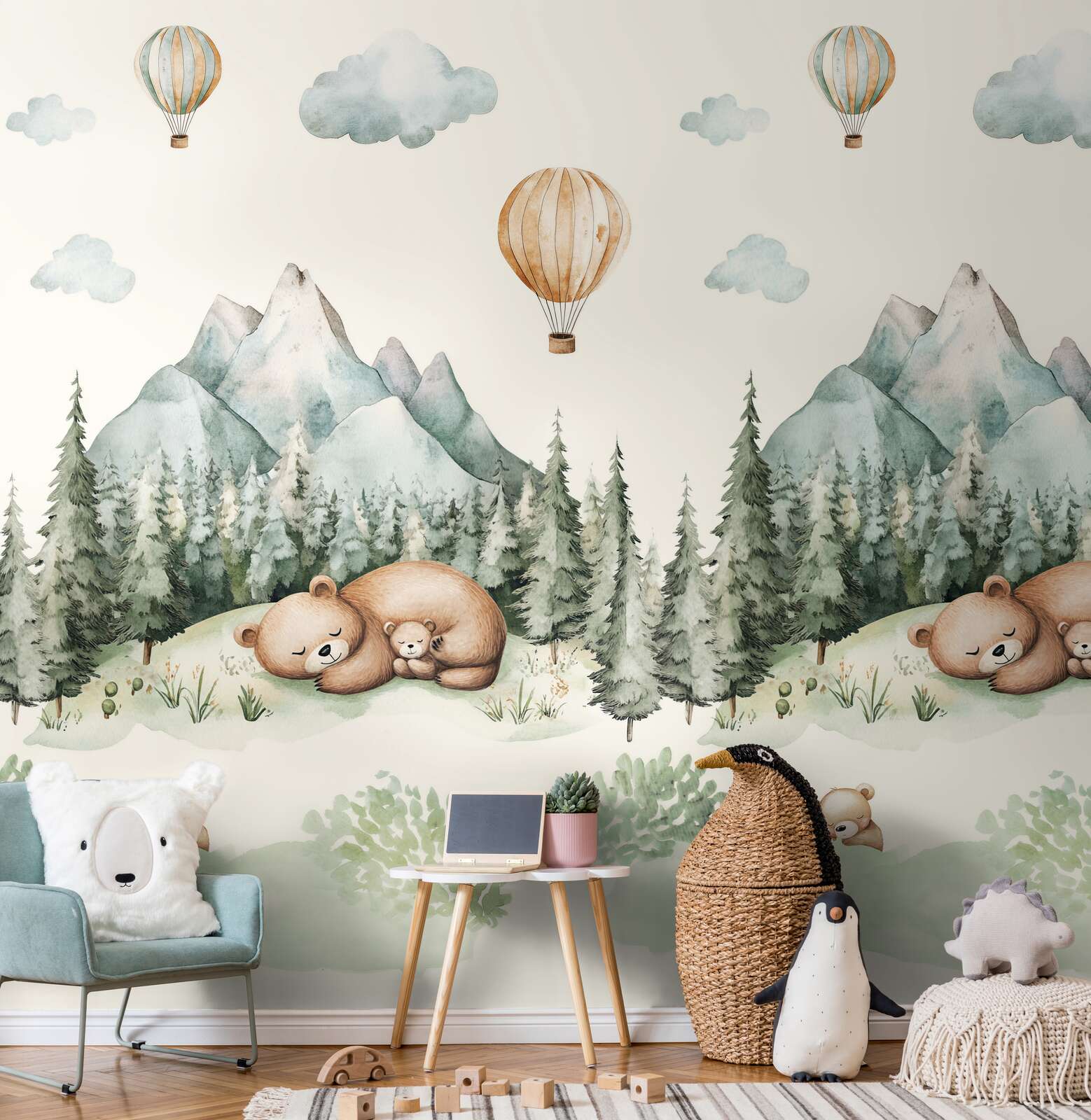 wandertapete, tiermotive, waldlandschaft, berglandschaft, ballon