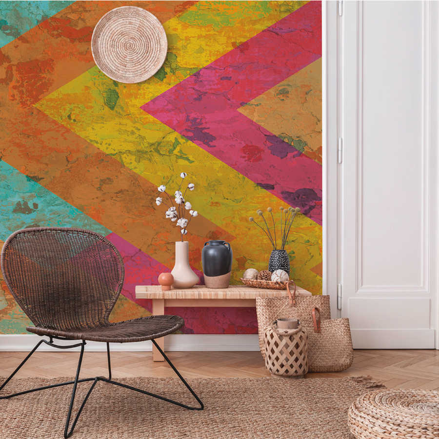         Papier peint panoramique aspect béton rustique avec bandes Colour Block
    