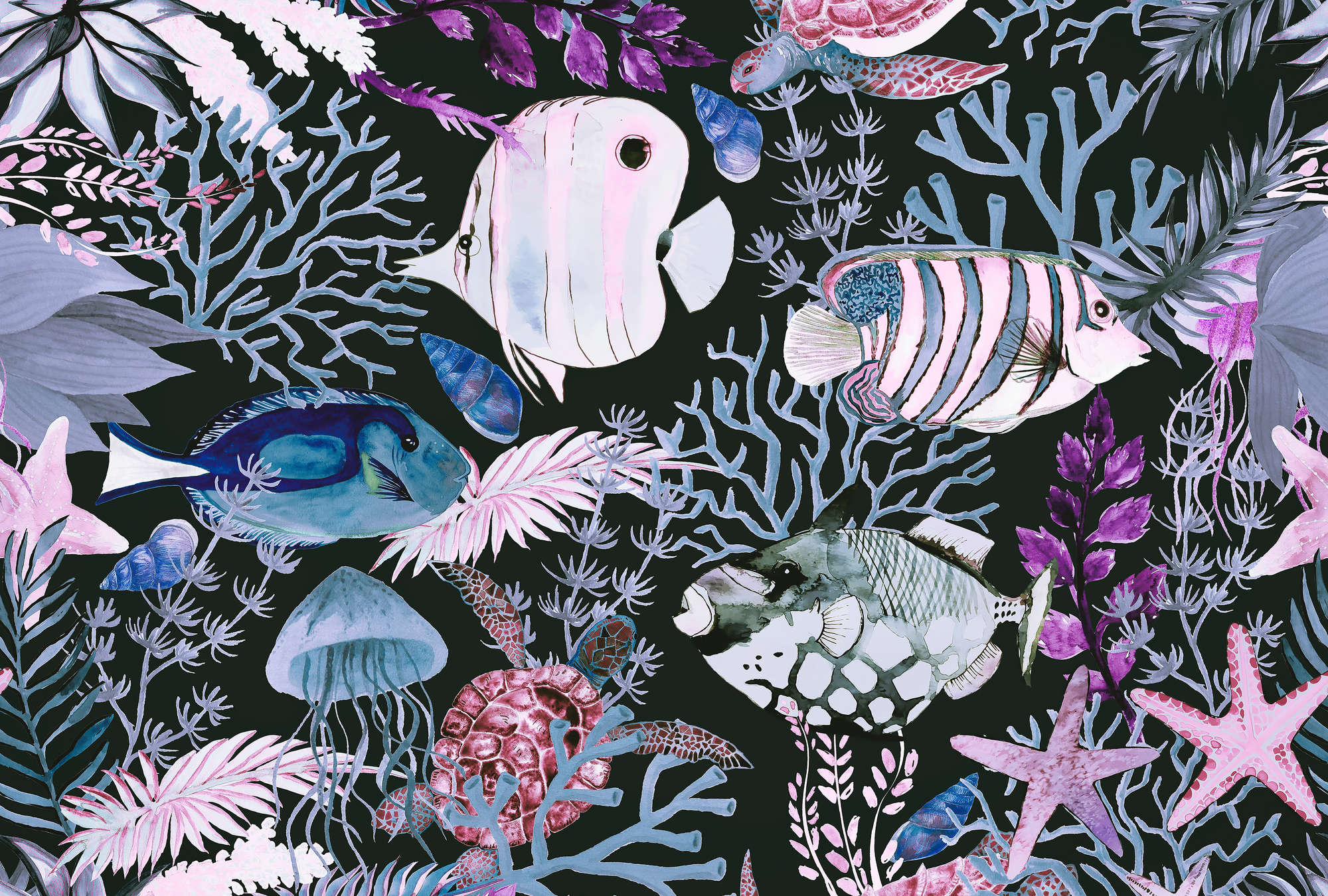 Meeresaquarium, Unterwasserwelt, Korallenriff, Fische, Seemoos