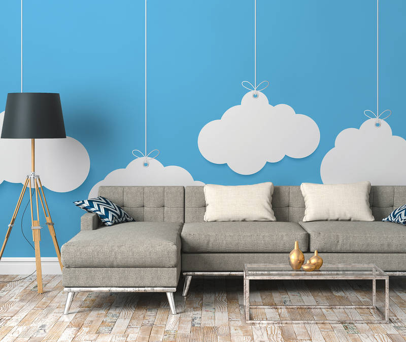             Kinderkamer Wolken Onderlaag behang - Blauw, Wit
        