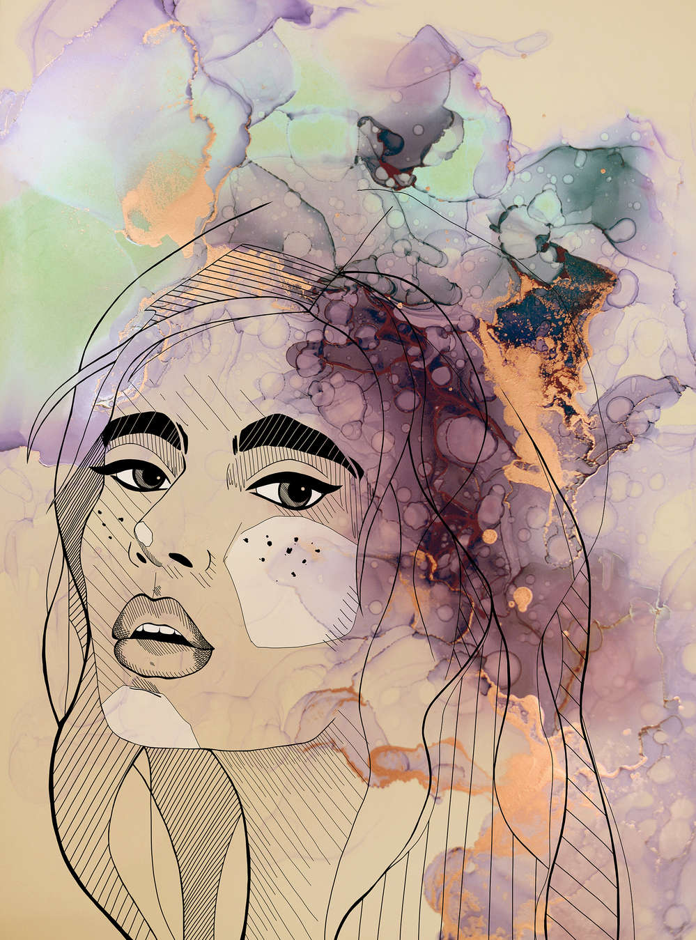 portrait, lineart, abstract, blush, watercolor