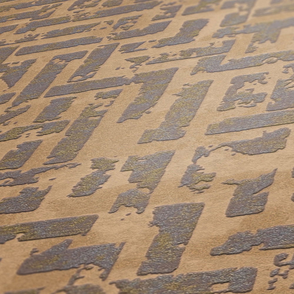             Tapete Grafikmuster mit Relief-Design – Beige, Metallic
        