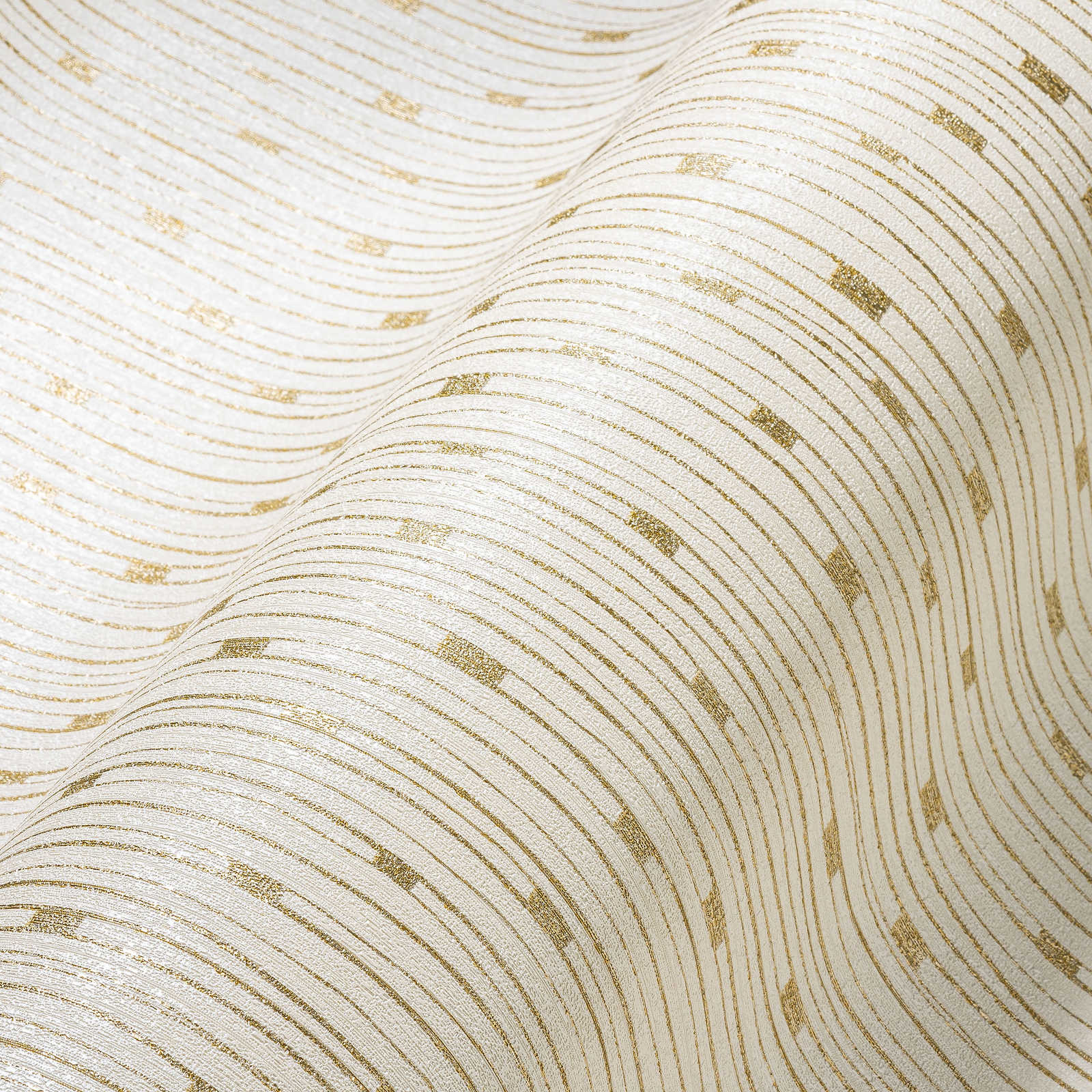             Retro Tapete 50er Jahre Linienmuster – Creme, Metallic
        