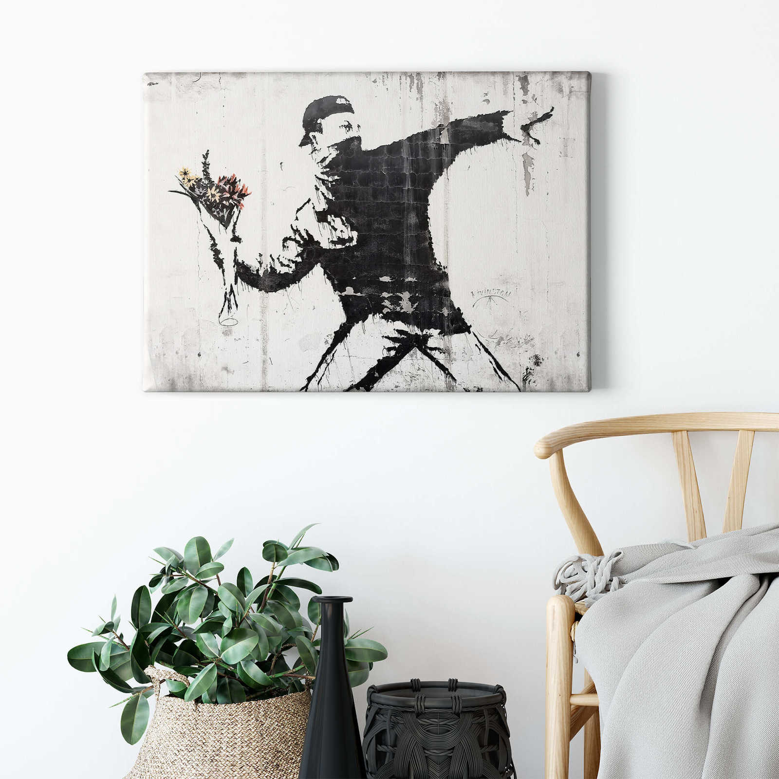             Banksy Leinwandbild "Flower Thrower" Graffiti Stil – 0,70 m x 0,50 m
        