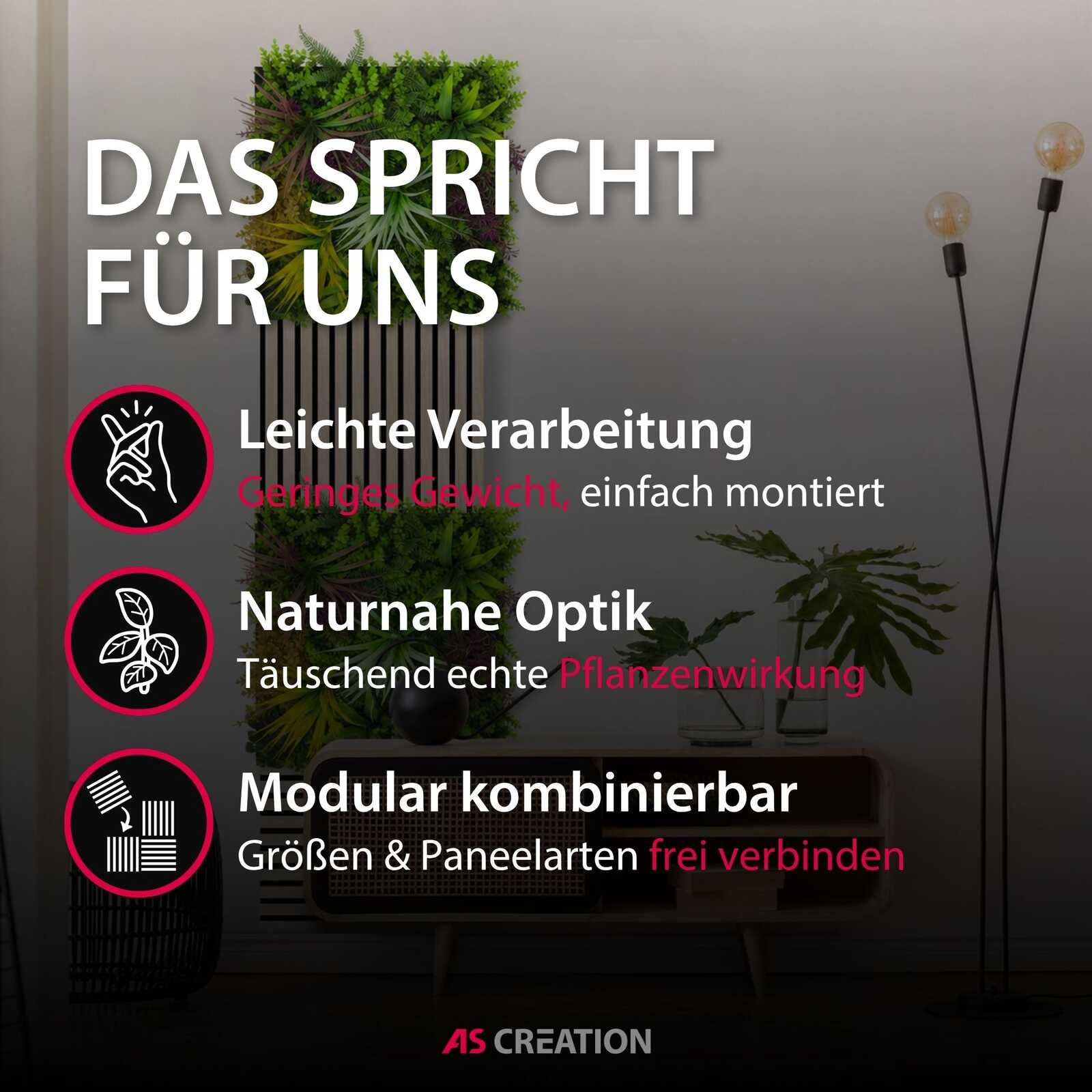 Kunstpflanze, Pflanzenwand, Modulares System, Dekoration, Wohnzimmer-Accessoire