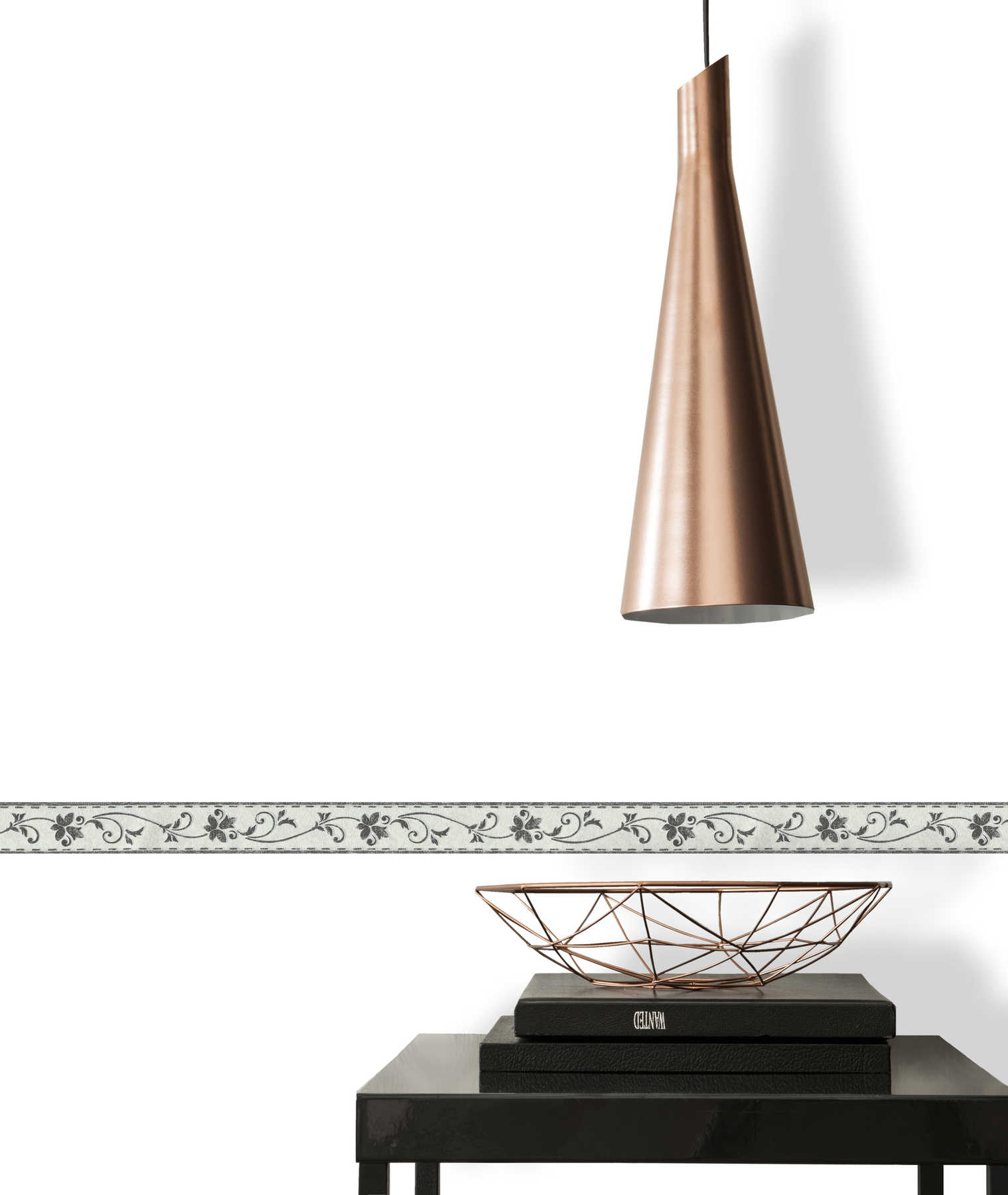             Smalle rand gebloemde ranken in used look - Zwart, Grijs
        