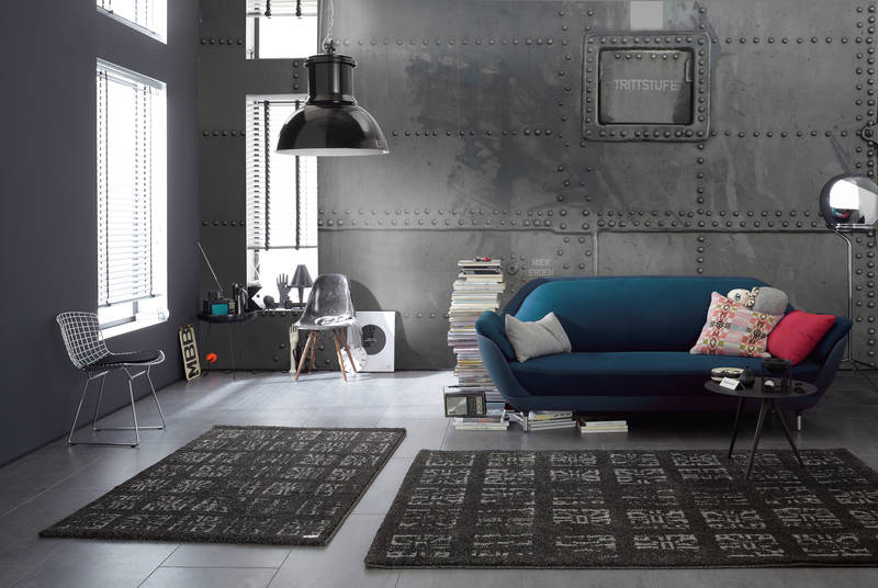 Wohnzimmer, Sofa, Couch, Teppich, Industrialer Stil