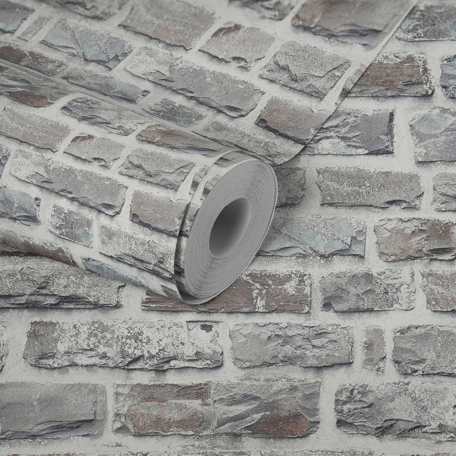             Steenachtig behang met breukstenen, natuursteen - grijs
        