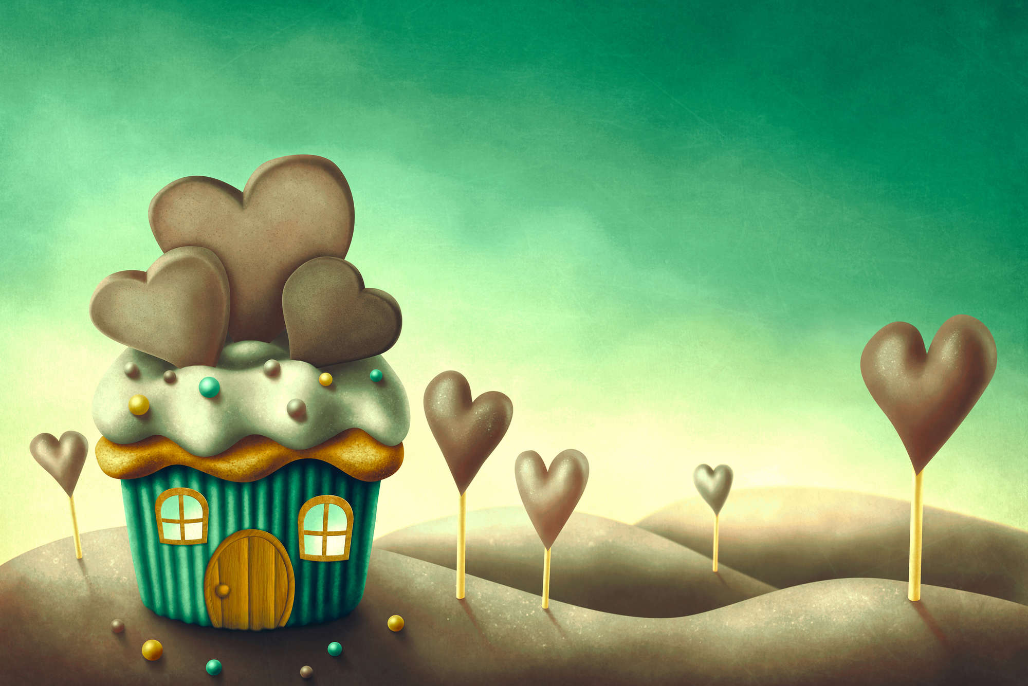 kuchen, cupcake, herzen, fondant, glasur
