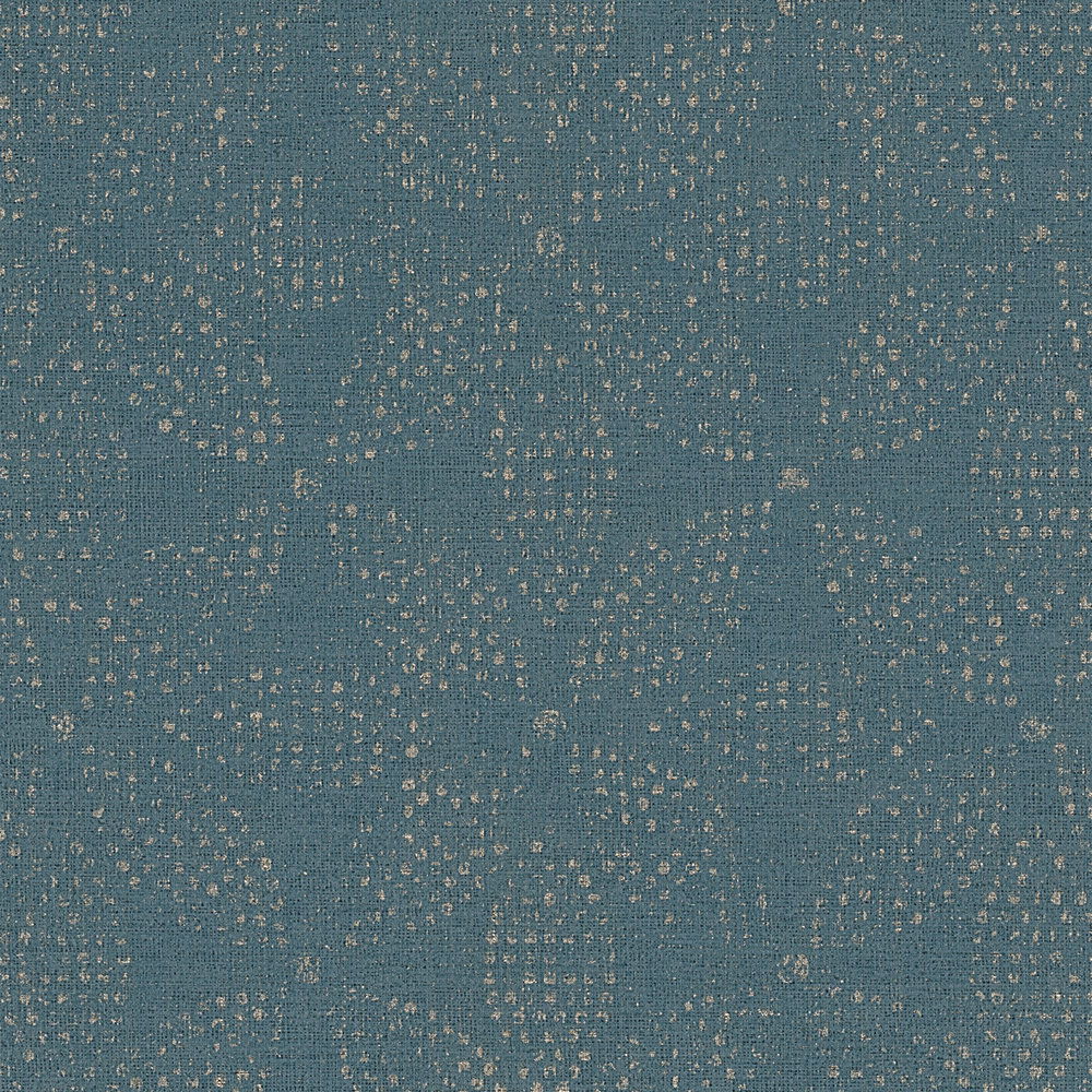             Mustertapete African Style grafische Punktmalerei – Blau, Gold
        