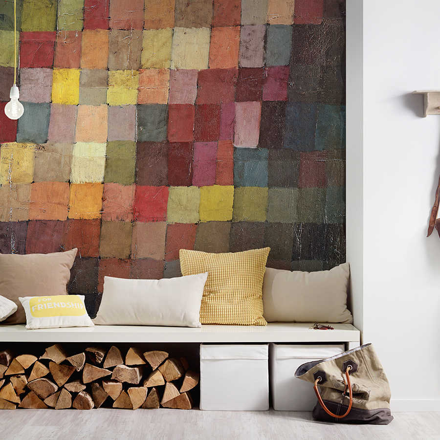 Patchwork, Wandmural, Sofa, Aufbewahrungsbank, bunte Quadrate