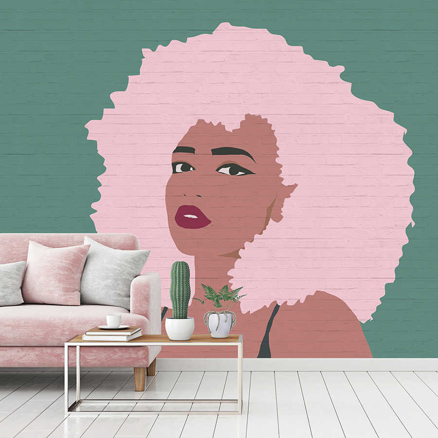 Wandbild, Porträt, Afrikanische/ Afro- Frisur, Pink, Großes Haar