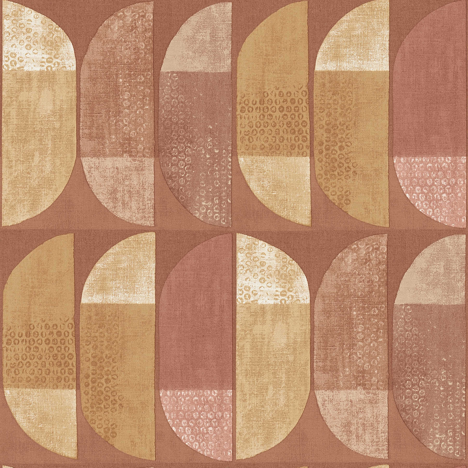 Tapete Retro Design im Scandinavian Style - Braun, Gelb, Creme