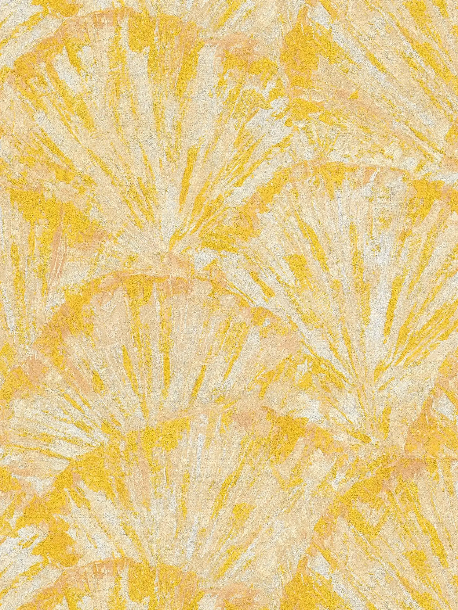         Leicht strukturierte Vliestapete mit leuchtendem Palmwedelmotiv – Gelb, Creme, Beige
    