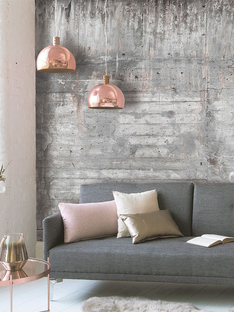 Graue Beton Fototapete im Wohnzimmer mit Couch DD118750