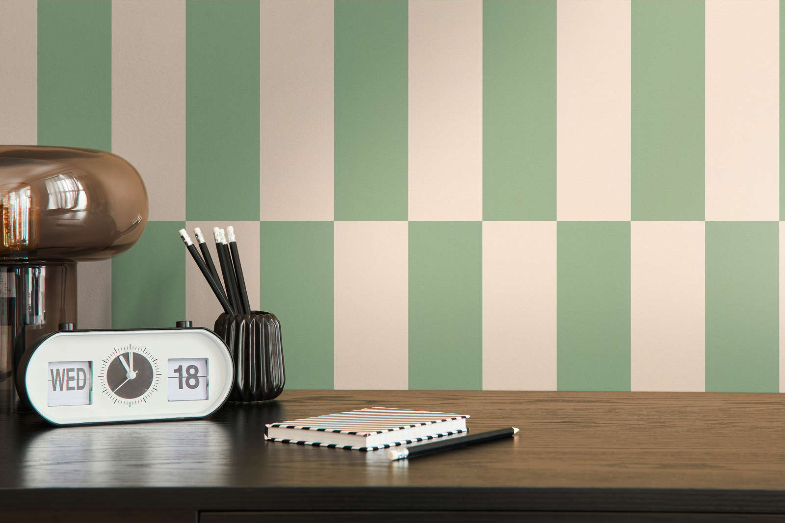             Vliestapete Grafik Vierecke zweifarbig – Beige, Grün
        