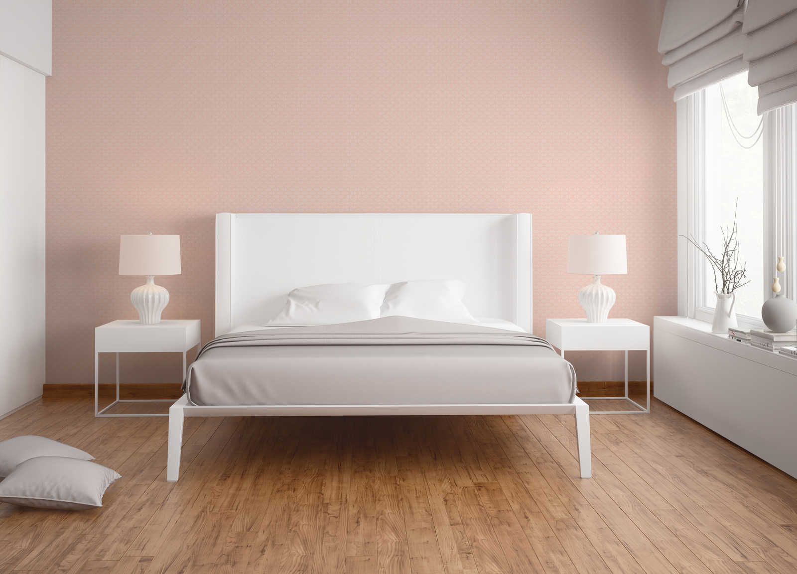 Glitzer Tapete Rosa mit Fächer Design im Retro Stil – Metallic, Rosa, Weiß