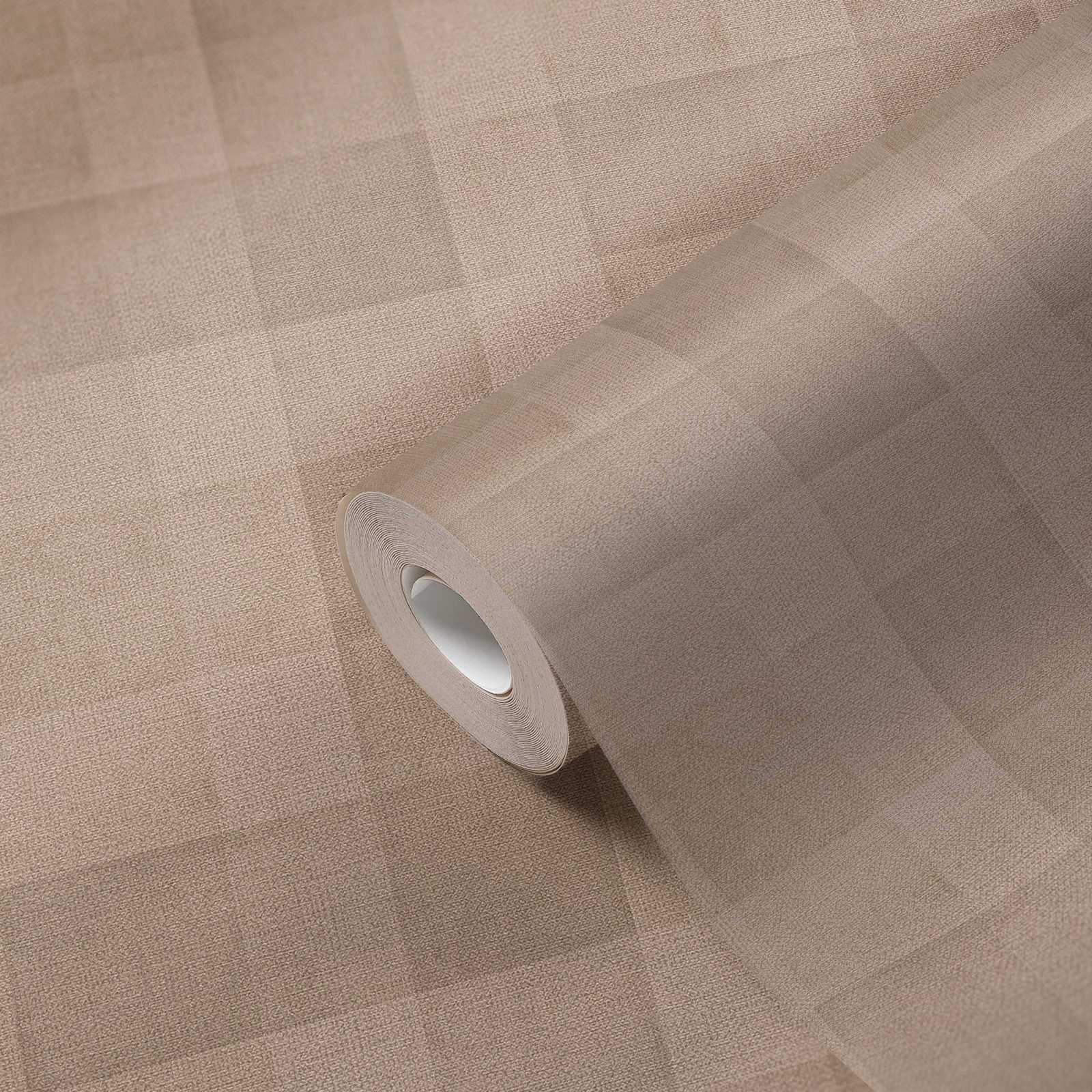             Vliesbehang met ruitpatroon & linnenlook PVC-vrij - bruin
        