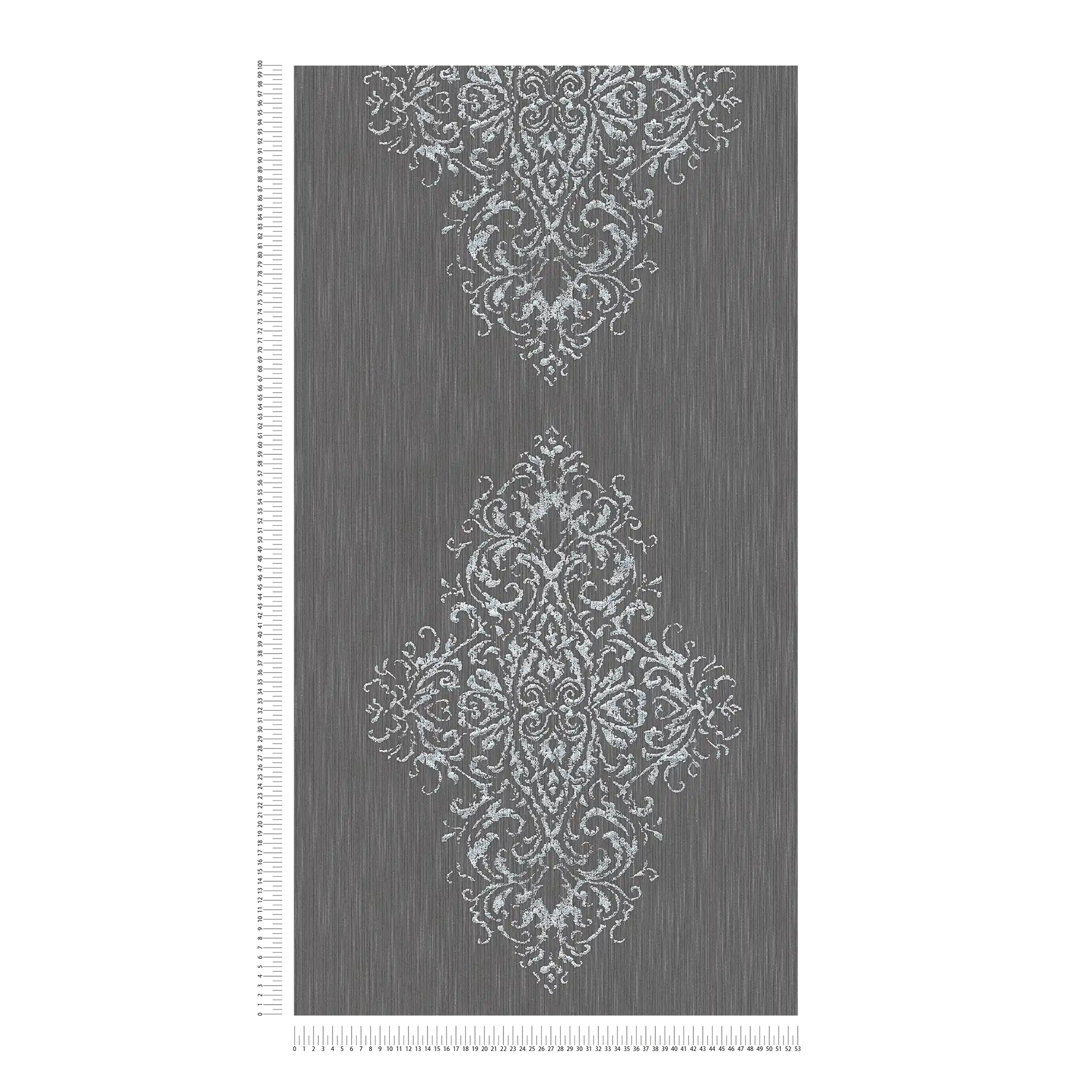             Ornament-Tapete mit Metallic-Effekt im Used-Look – Blau, Silber
        