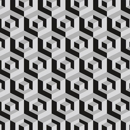 geometrisches Muster, Würfel-Illusion, schwarzweißgrau, wiederholendes Design, optisches Muster