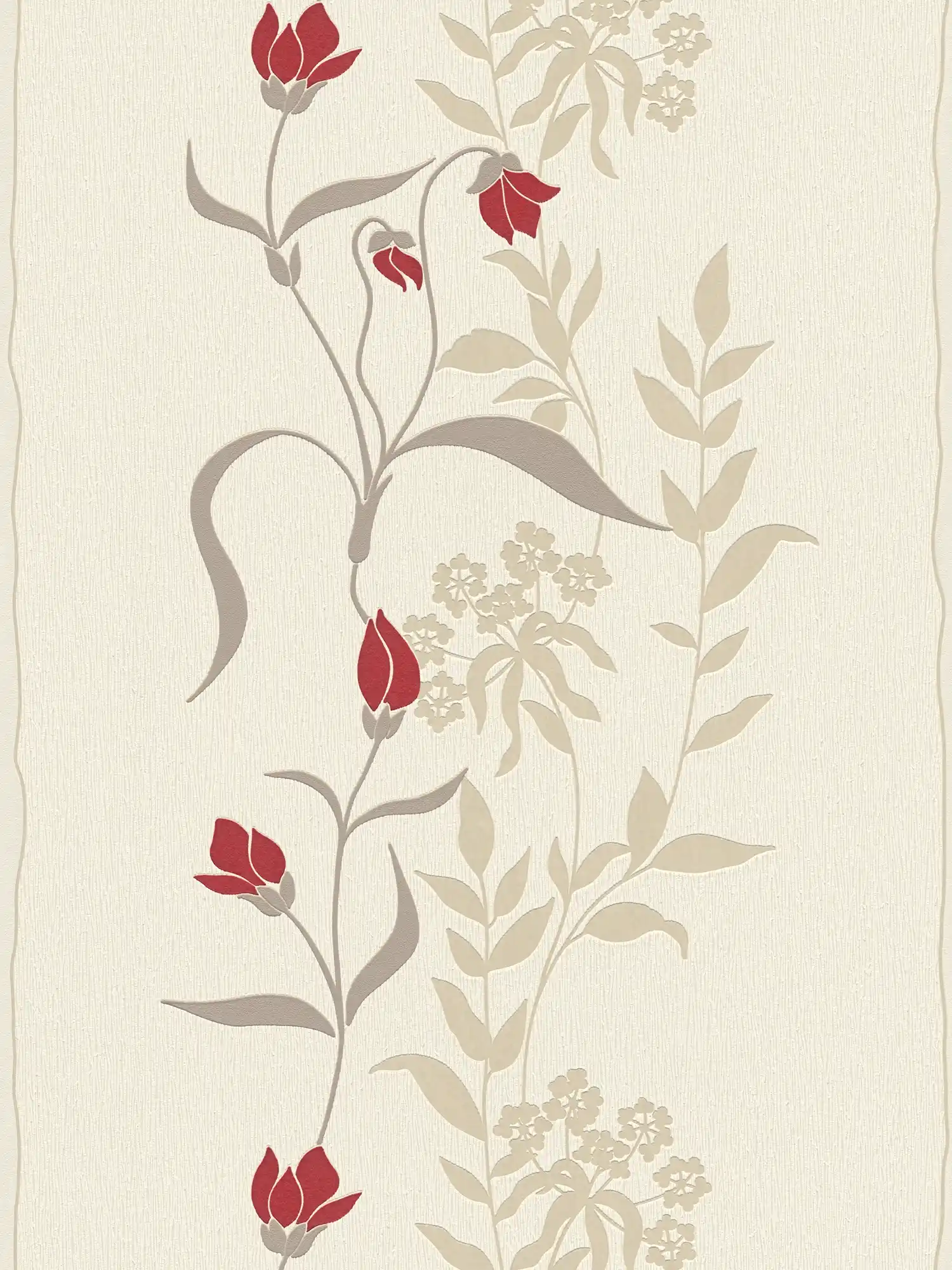         Living room wallpaper with flowers vines - beige, brown, red
    
