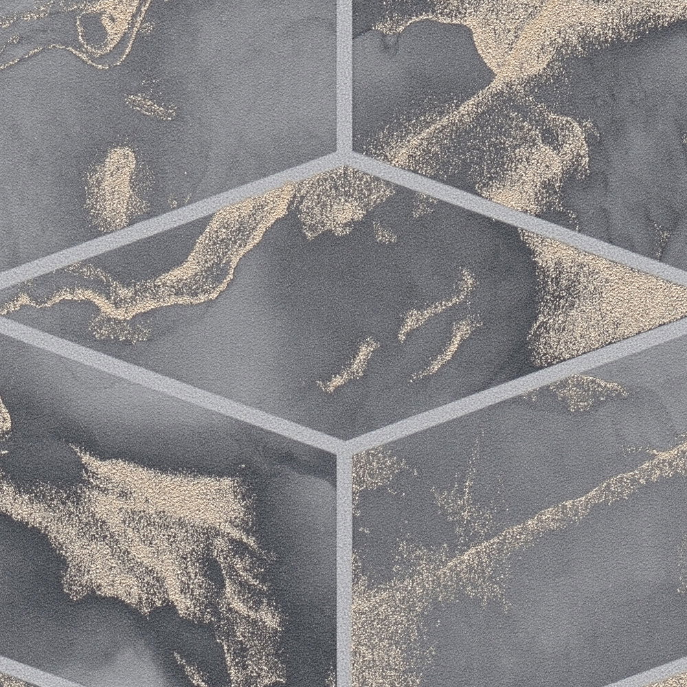             Wallpaper tile look with gold marbling - beige, grey, metallic
        