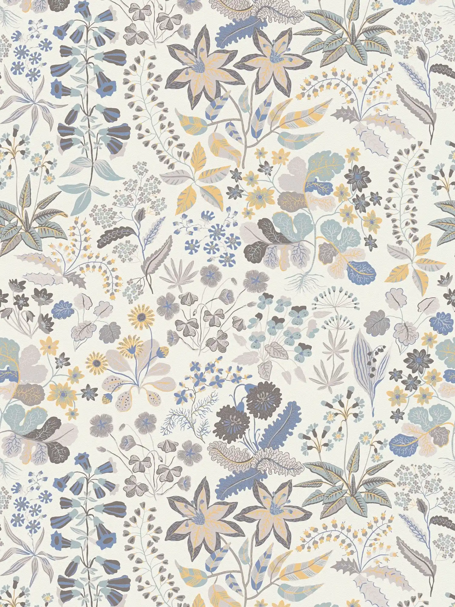         Papier peint intissé avec motifs floraux détaillés - gris, bleu, crème
    