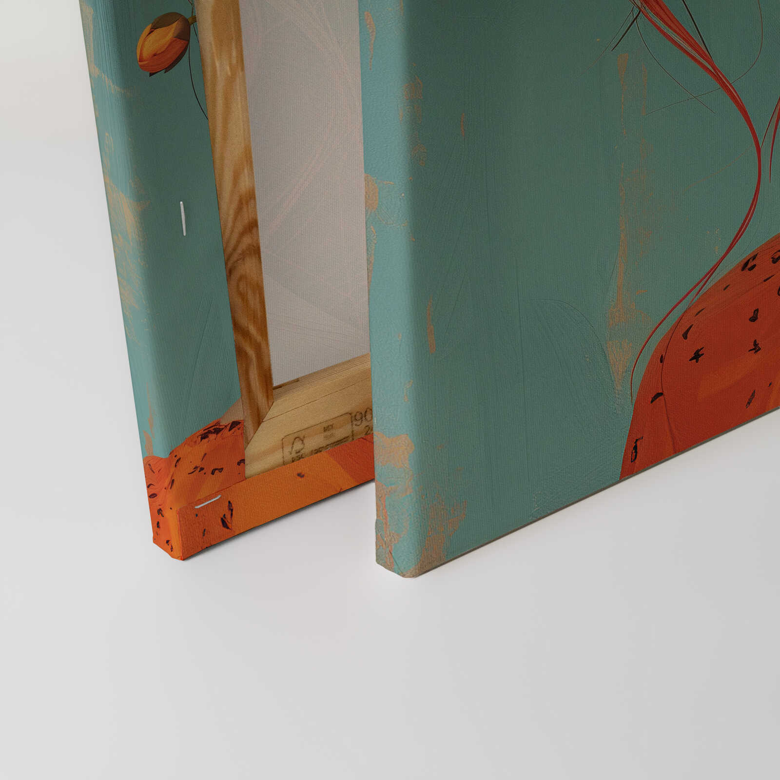             Sommerromantik - Frau mit Blumen und Retro-Charme auf Leinwand – 40 x 50 cm - Orange, Blau
        