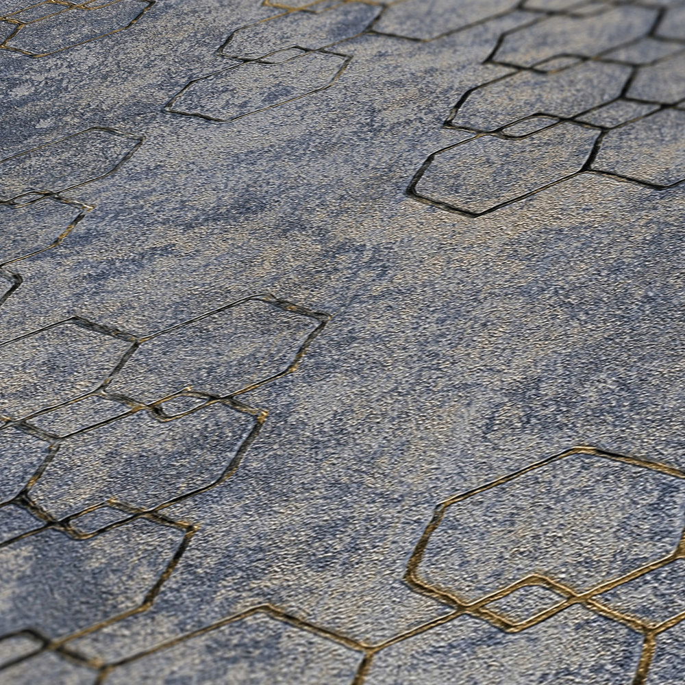             Tapete modernes Design Gold & Beton Effekt – Blau, Gold, Grau
        