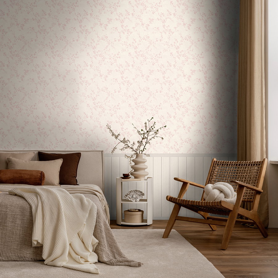 Schlafzimmer, Tapete, Pastellrosa, Wandbekleidung, Holzstuhl