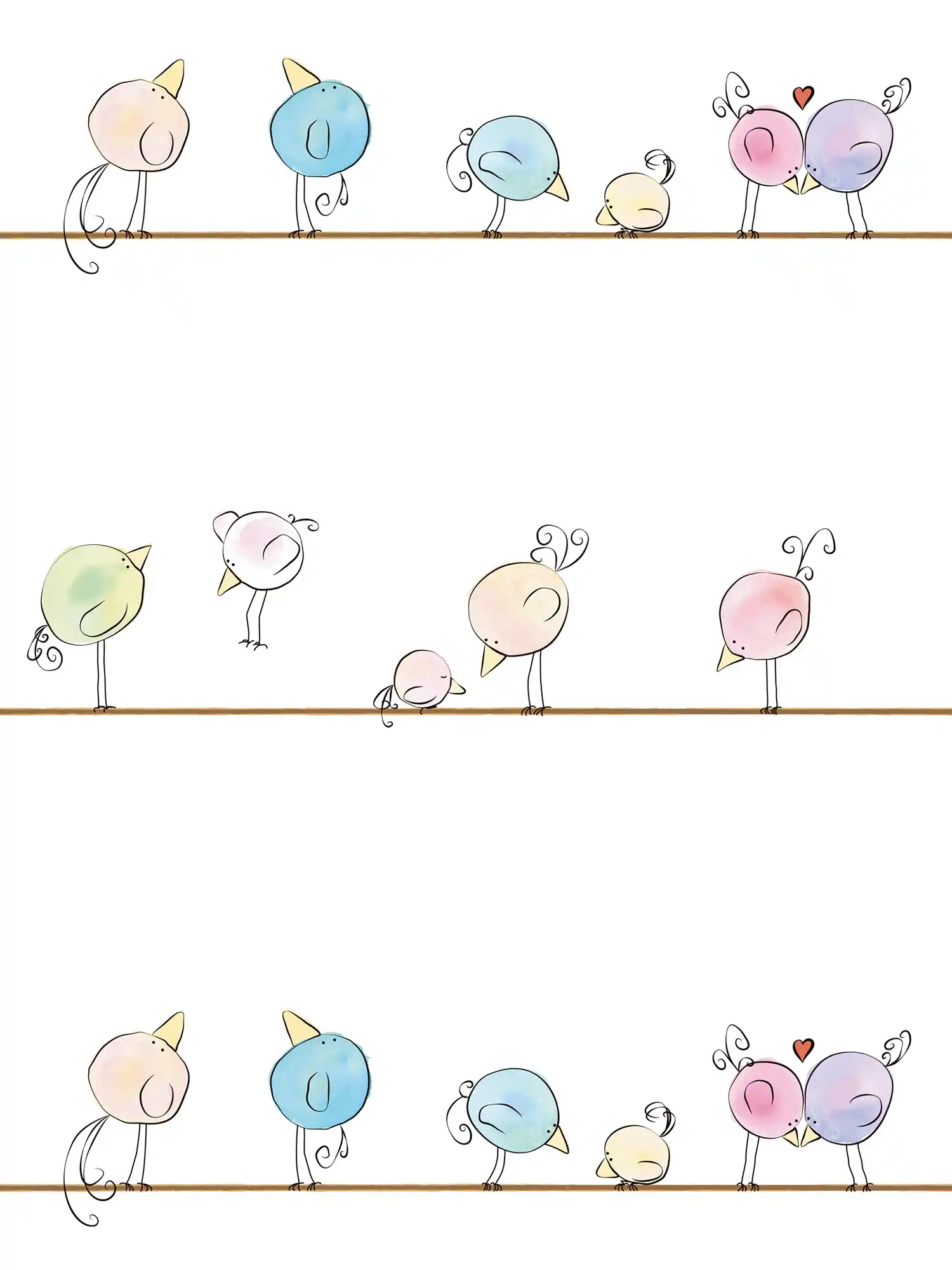         Nursery wallpaper watercolour & birds - colourful, white, blue
    