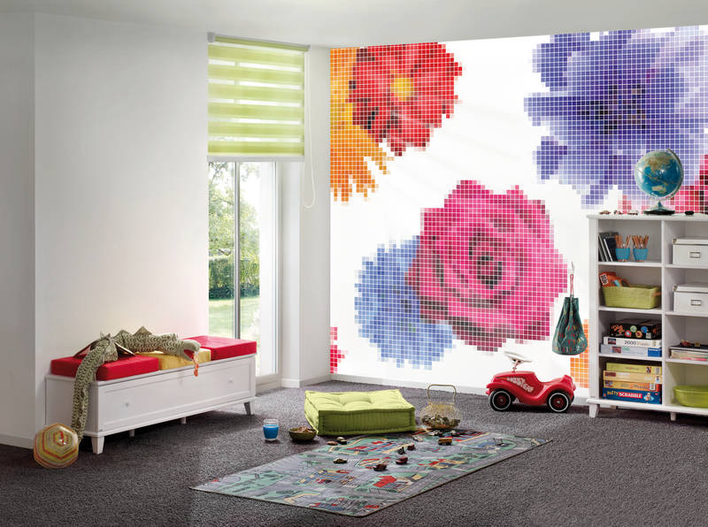 kindermotiv, kinderzimmer, wandtattoo, mosaikblumen, spielteppich