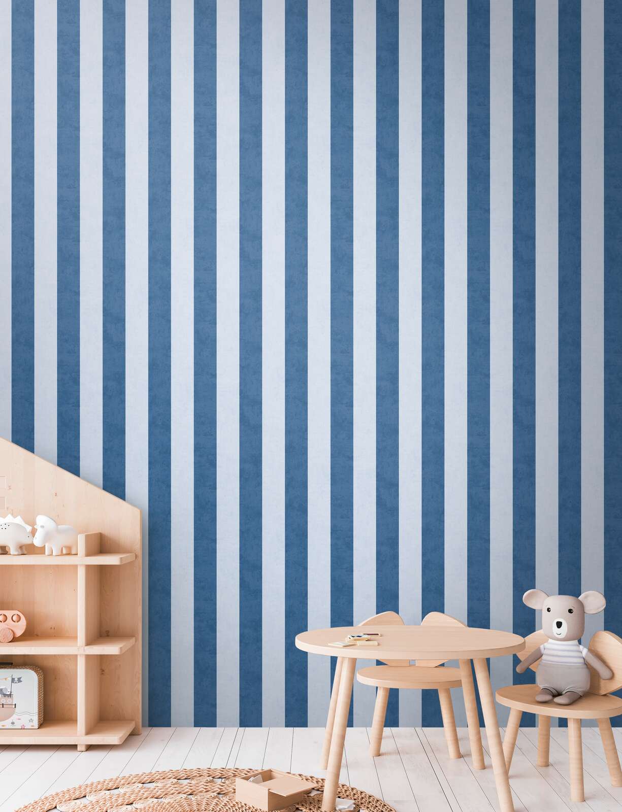            Kinderzimmer Vliestapete Blockstreifen in einem intensiven Farbdesign – Blau
        
