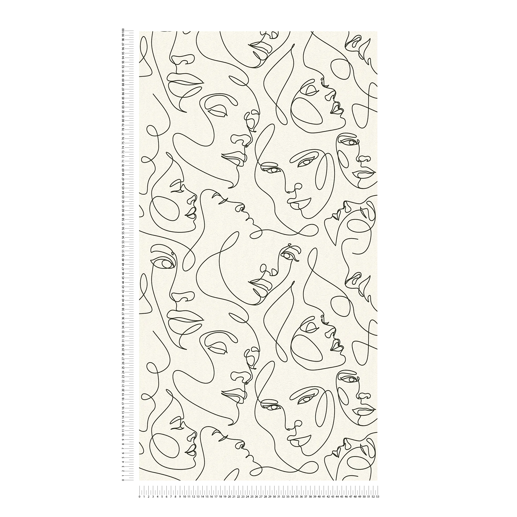             Abstract non-woven wallpaper in face line design textured and slightly glossy - white, black
        