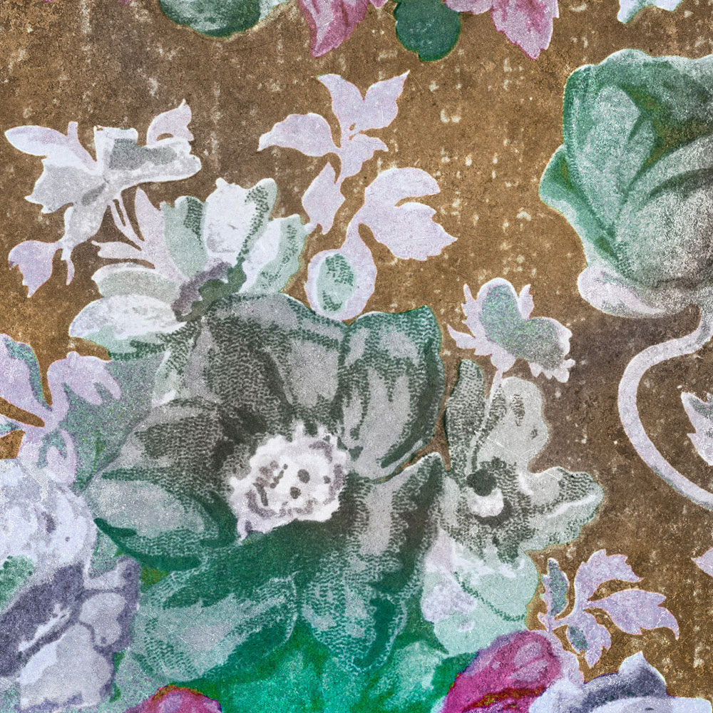             Fototapete »carmente 1« - Blumenmuster im klassischen Stil vor Vintage-Putzstruktur – Bunt | Glattes, leicht glänzendes Premiumvlies
        
