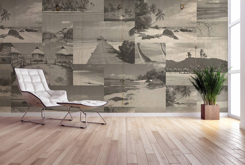 Wohnzimmer, Wandtattoo, Monochrom, Holzboden, Pflanze