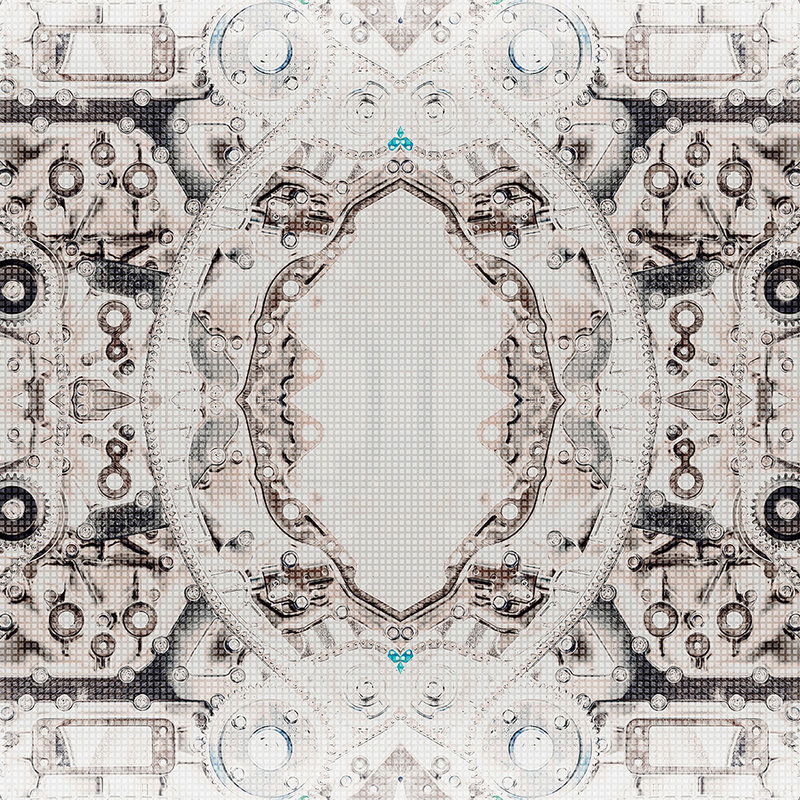             Technik Motiv Fototapete – Vliestapete im symmetrischen Mechanik Look – Grau, Weiß
        