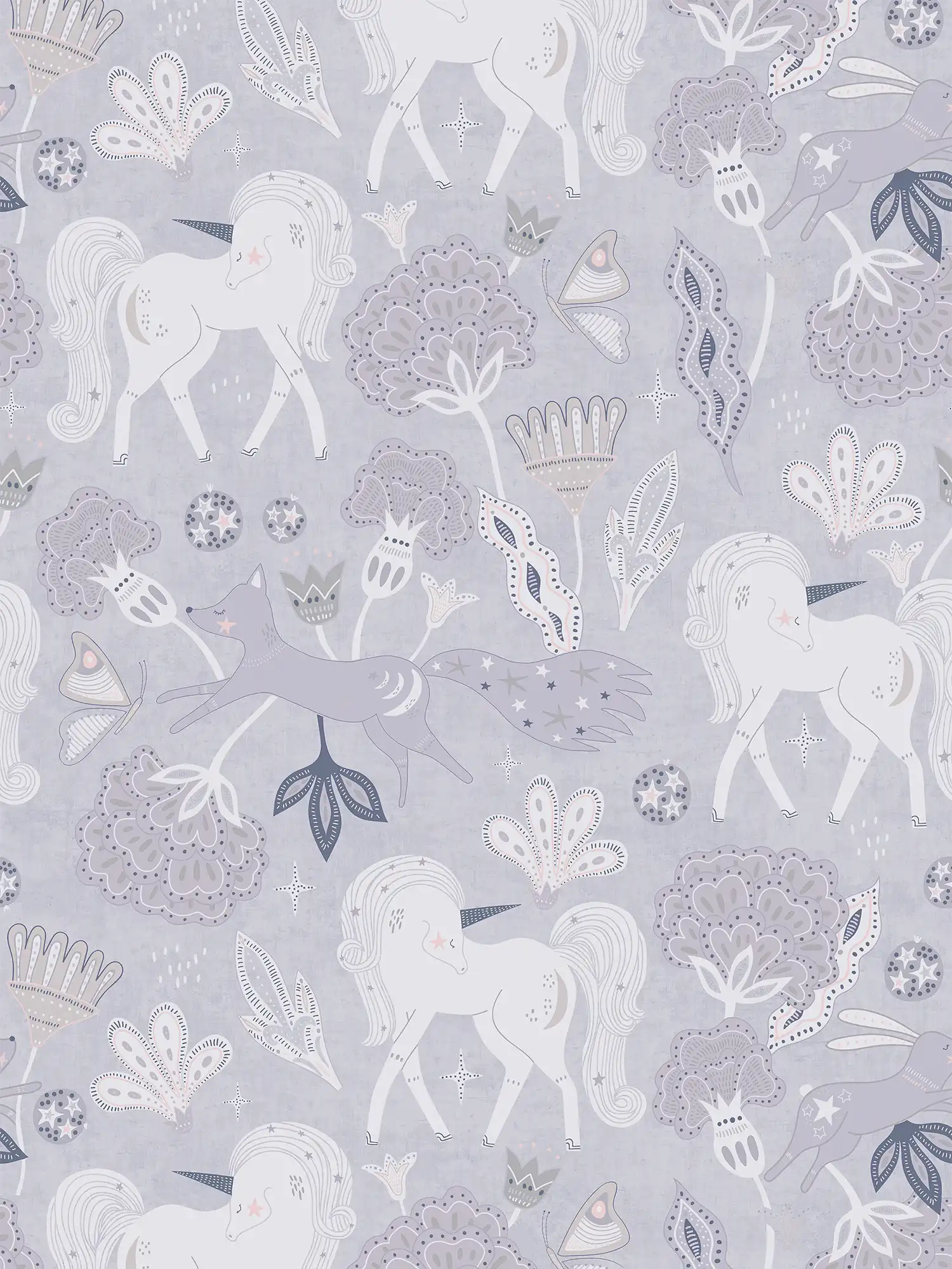         Kinderkamer vliesbehang fantasiebos - betoverende motieven met eenhoorns voor kleine dromers - grijs, roze, wit
    