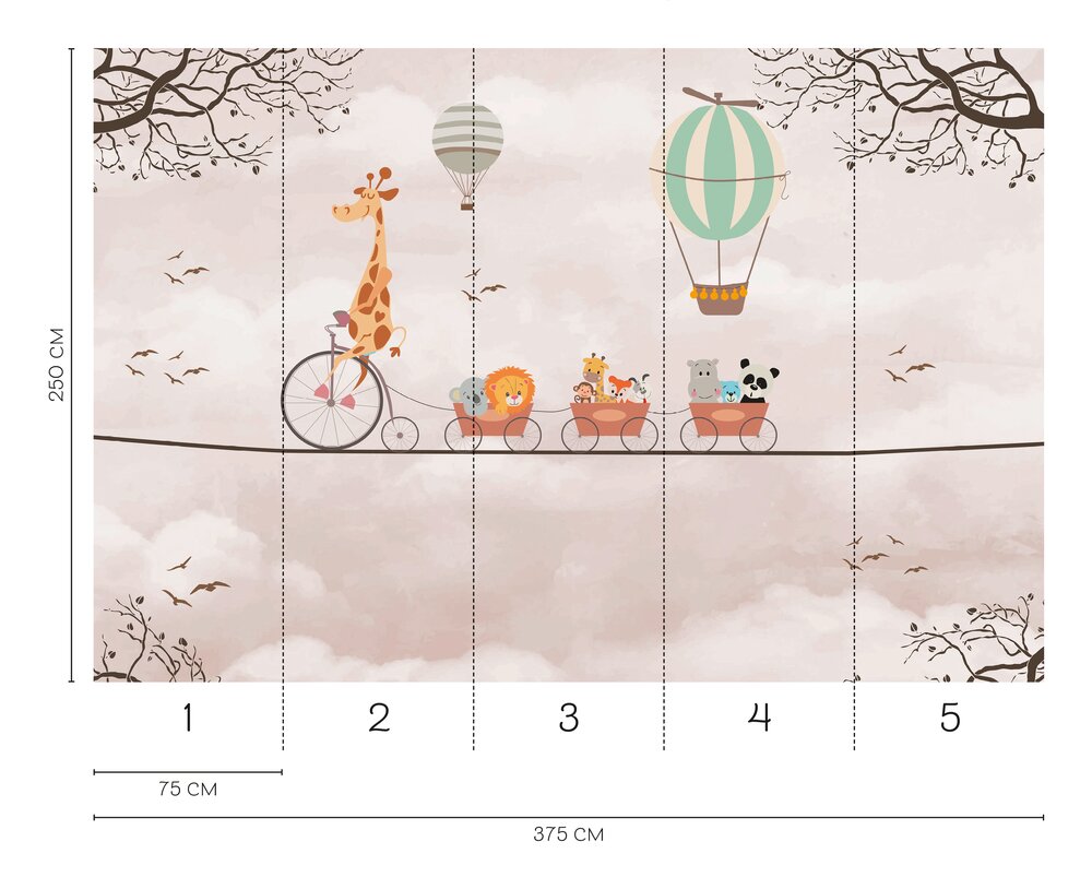 Kinderzimmer Fototapete lustige Tierkarawane – Vliestapete mit Giraffe und Freunden – Bunt