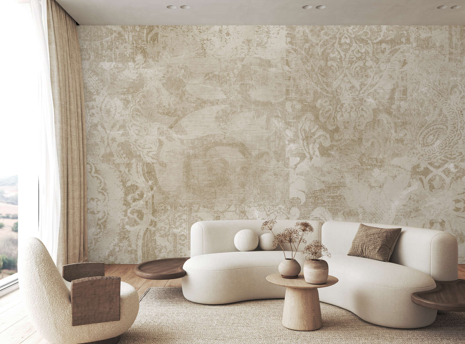 wohnzimmer, tapete, muster, sofa, kerzen