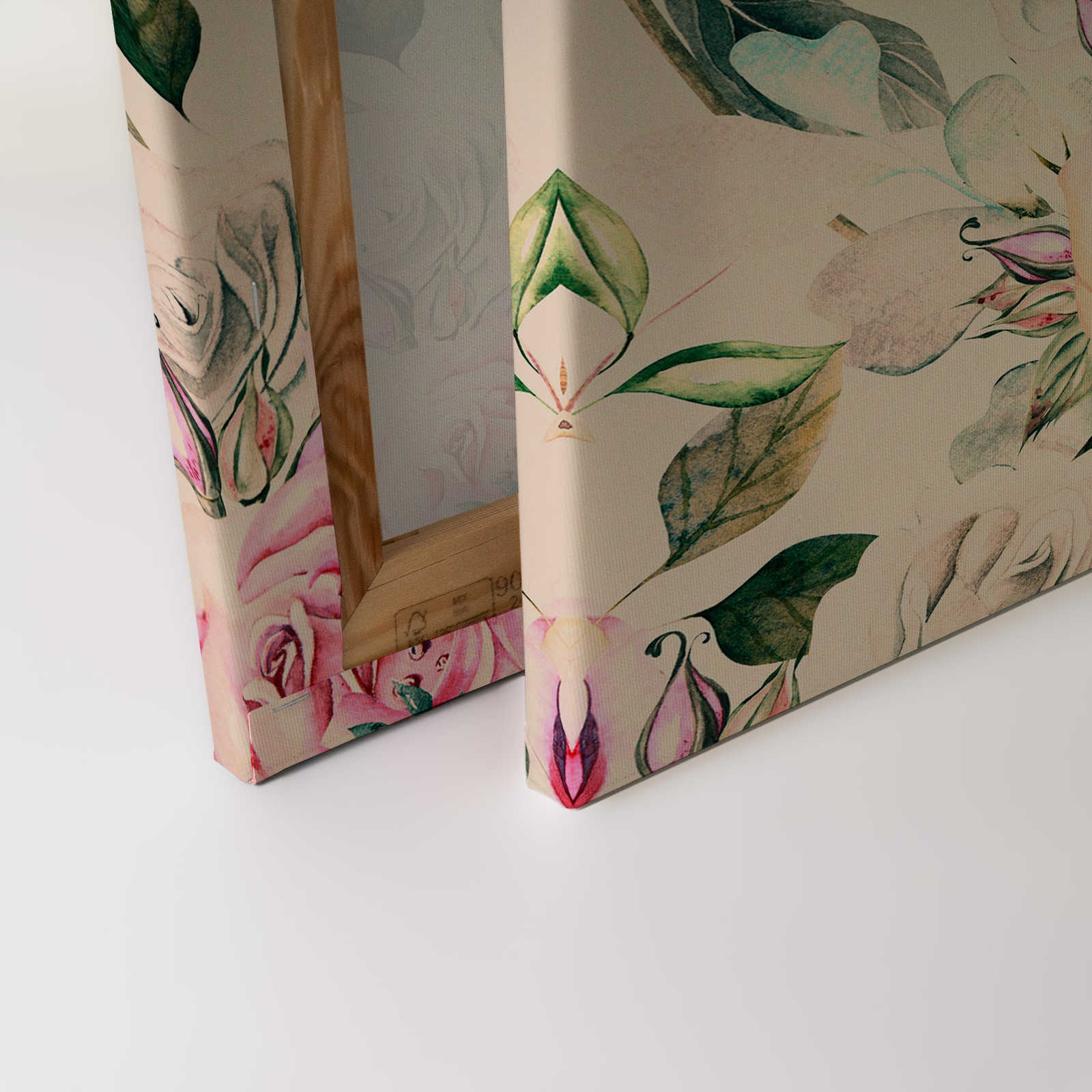             Leinwand mit verspielten Blumen und Vögel im Vintage-Stil – 0,90 m x 0,60 m
        