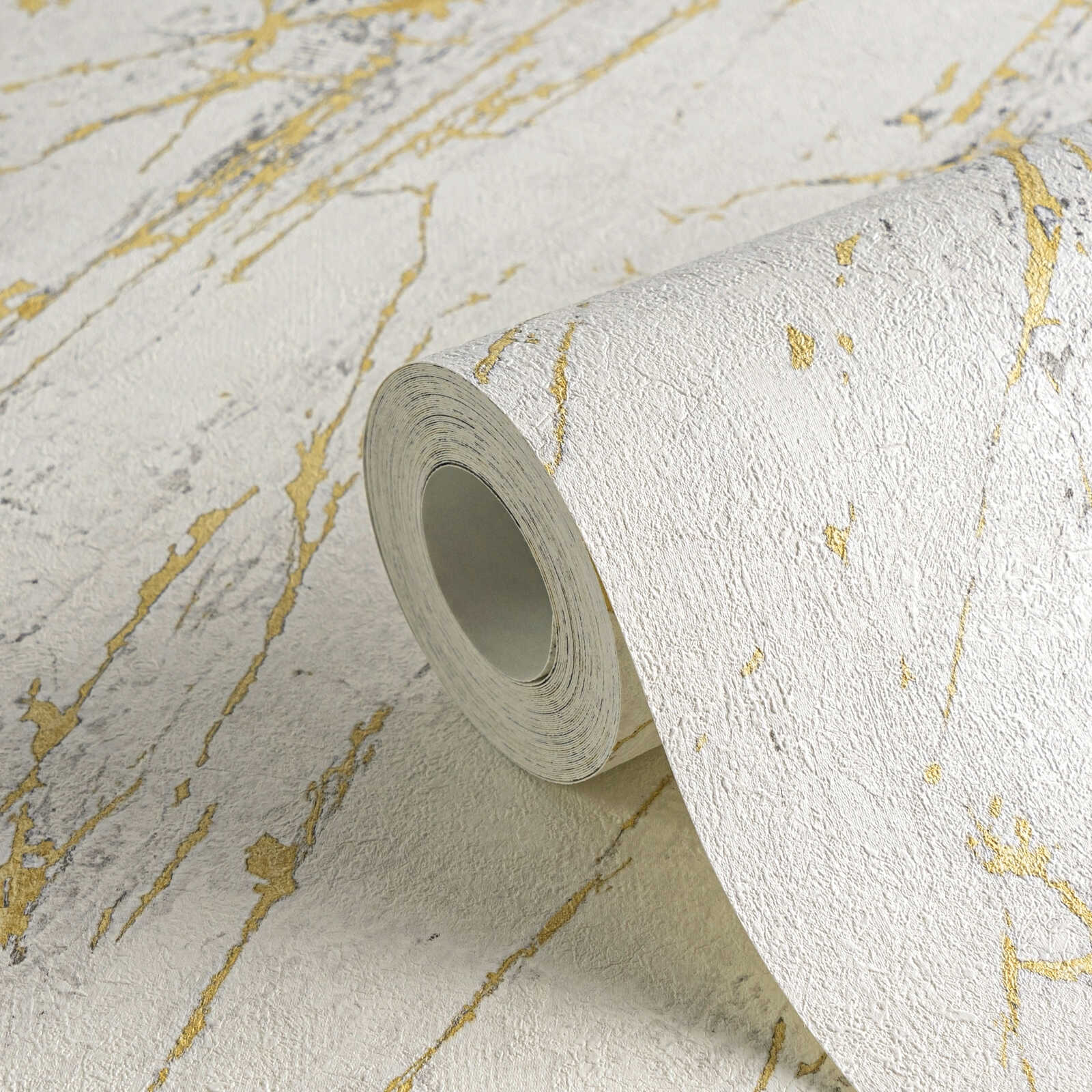             Gold Marmor Tapete mit Metallic Strukturdesign – Weiß, Metallic
        