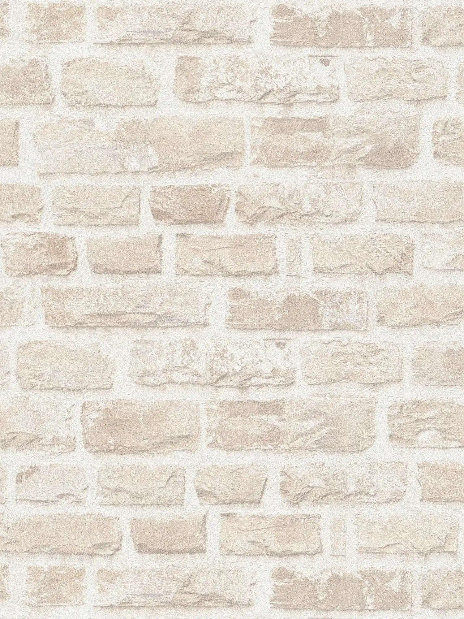 Vliesbehang met steenlook PVC-vrij - beige, wit