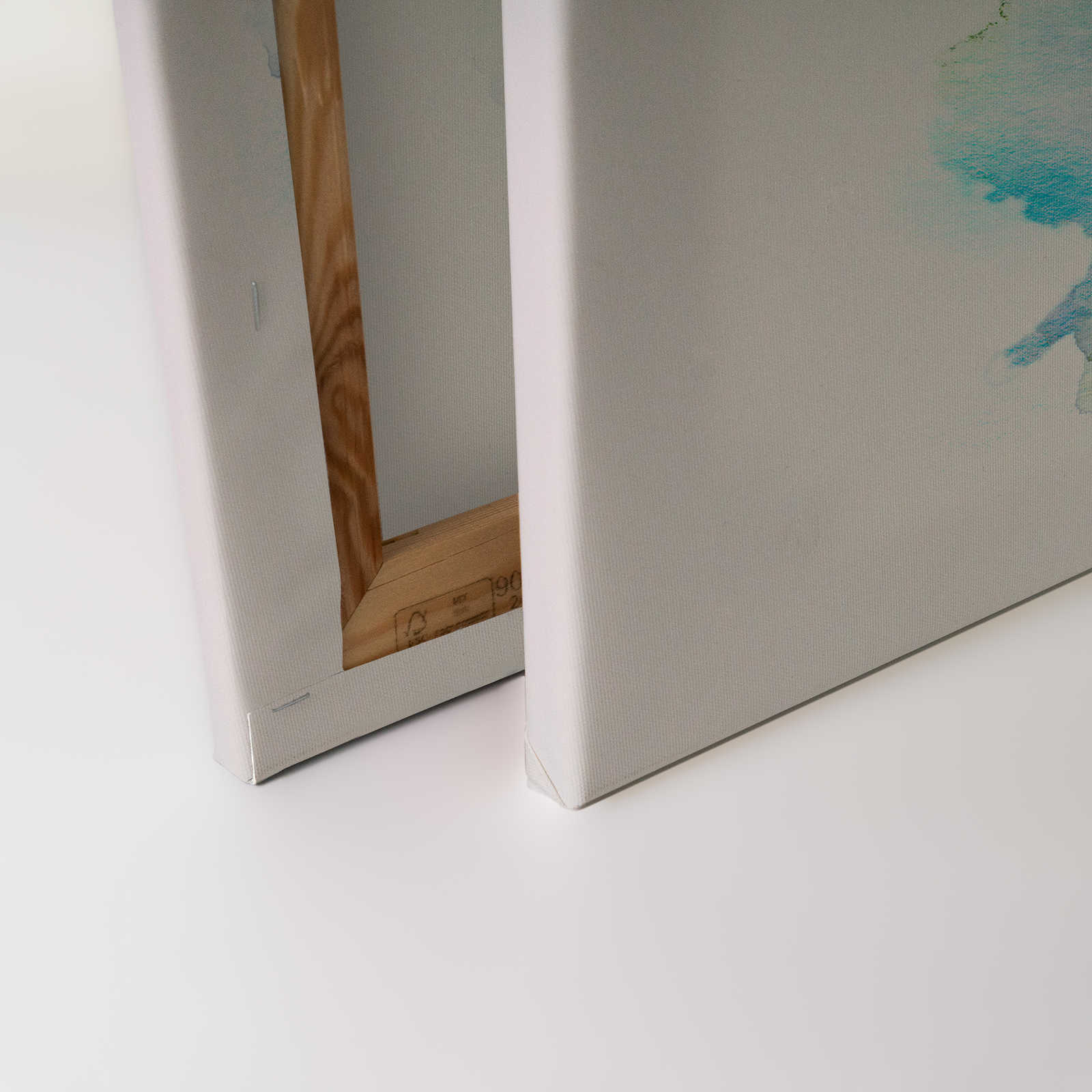             Aquarell Leinwandbild Tintenfleck, Farbverlauf Grau Blau – 0,90 m x 0,60 m
        