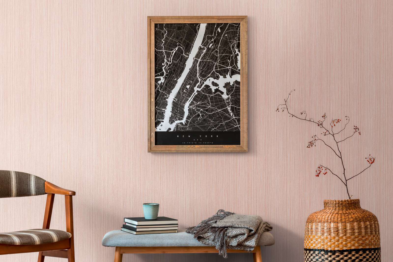             Rosa Tapete Vlies liniert mit Metallic-Glanz – Rosa
        