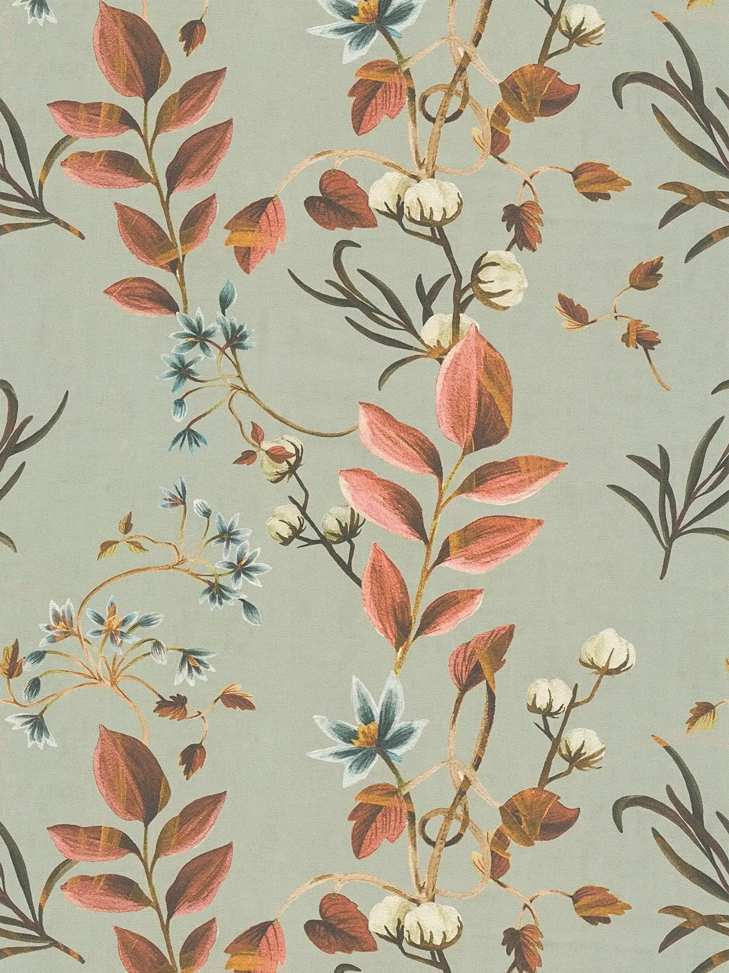             Romantic floral non-woven wallpaper with filigree leaf design, fine surface texture - grey, orange
        