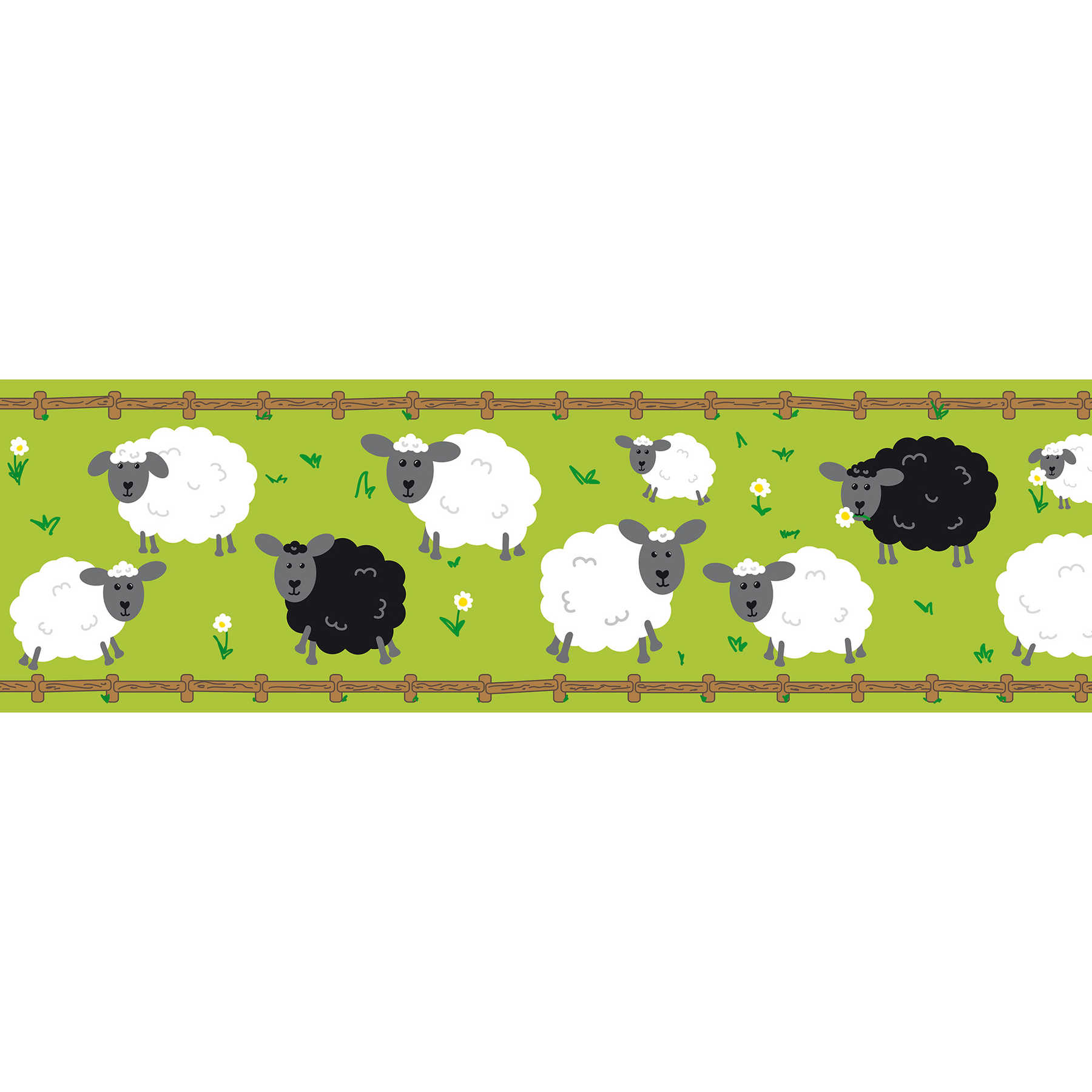         Bordure autocollante 'Petit mouton dans le pré' - Vert, blanc, noir
    