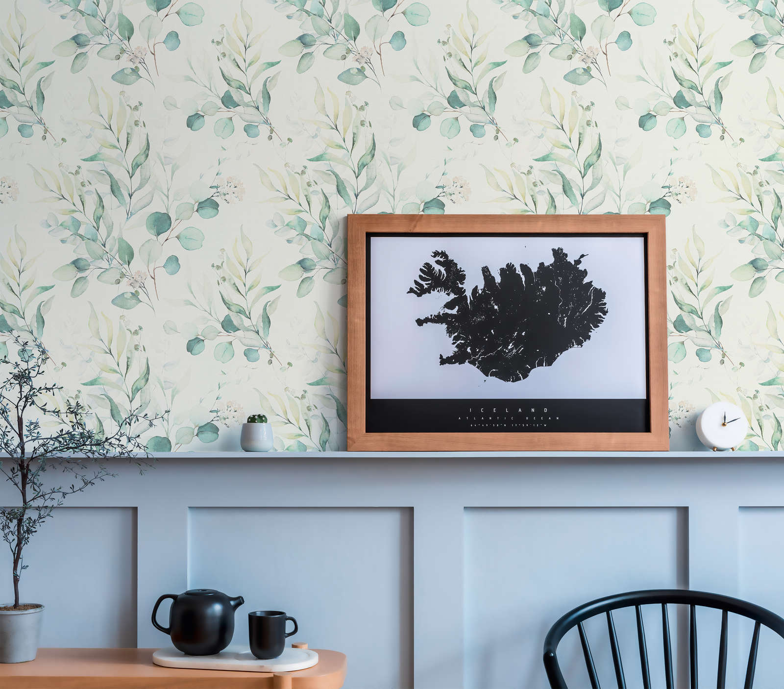             Vliestapete mit Aquarell Blättermuster im Wassermal-Stil – Creme, Grün
        